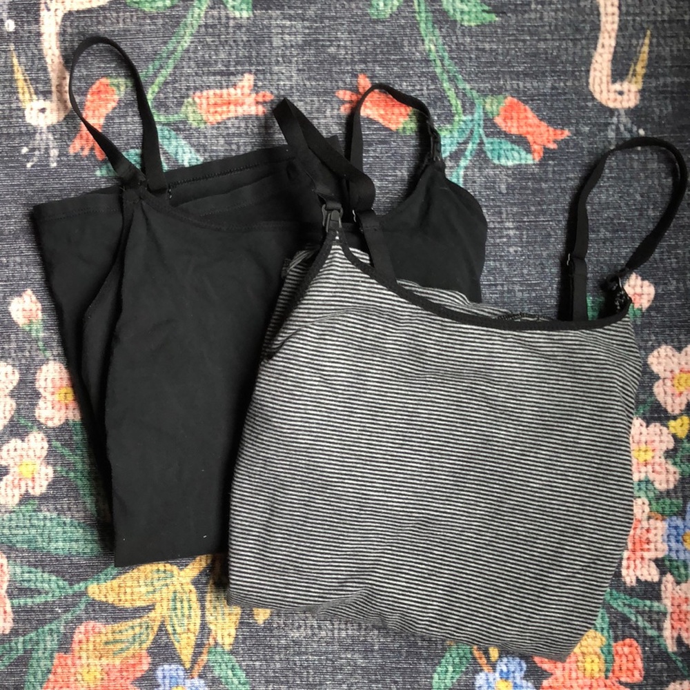 Gilligan & O'Malley Black and Gray Striped Nursing Camisoles